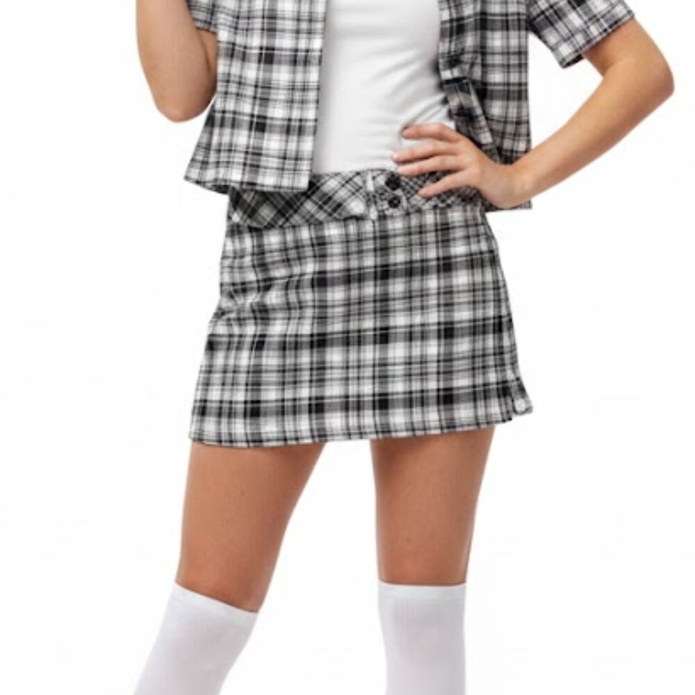 Tracy Evans Vintage Y2K Plaid Skort 90s Grunge Black White Size 11